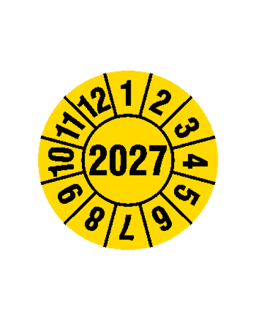 Prüfplakette 2027, selbstklebende Folie, gelb/schwarz, Jahreszahl "2027", ø 30 mm, Best.-Nr. 4320-27