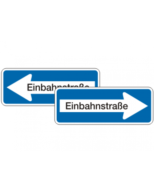 Verkehrszusatzschild: Einbahnstrasse, Bild‑Nr. 220, blau/weiß + schwarz, reflektierend, Alu, 2 mm, 800 x 300 mm, Best.‑Nr. 4076