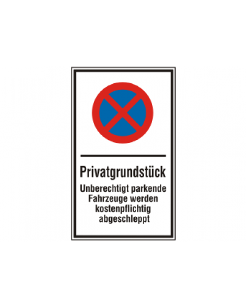 Verkehrszusatzschild: Privatgrundstück, weiß/schwarz + farbiges Zeichen, Präge, Best.‑Nr. 4116