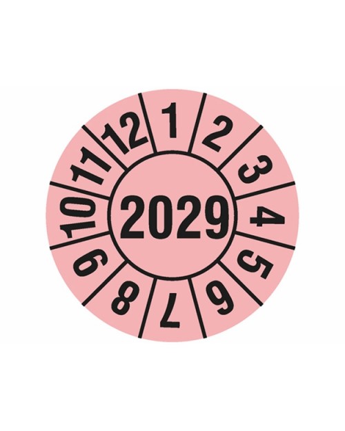 Prüfplakette 2029, selbstklebende Folie, rosa/schwarz, Jahreszahl "2029", ø 30 mm, Best.-Nr. 4320-29