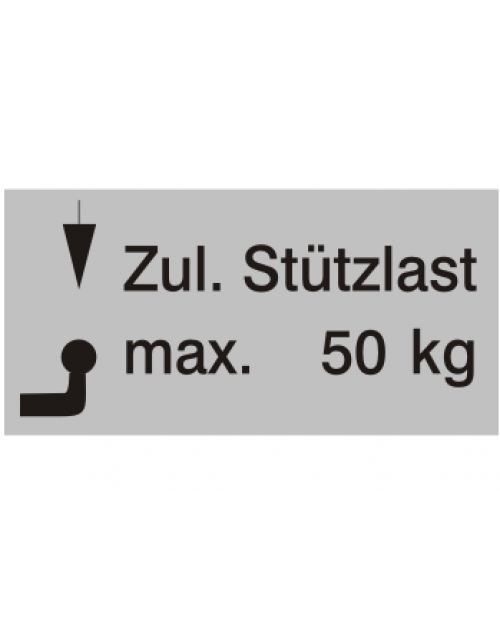 Typenschilder: Zulässige Stützlast max. 50 kg, silber/schwarz, Haftfolie, 65 x 30 mm, Best.‑Nr. 4501