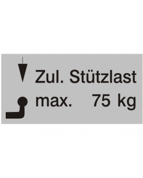 Typenschilder: Zulässige Stützlast max. 75 kg, silber/schwarz, Haftfolie, 65 x 30 mm, Best.‑Nr. 4502