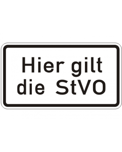 Verkehrszusatzschild: Hier gilt die StVO, Bild-Nr. 2803, weiß/schwarz, Alu, 2 mm, 420 x 230 mm, Best. Nr. 4071