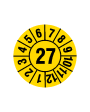 Prüfplakette 2027, selbstklebende Folie, gelb/schwarz, Jahreszahl "27", ø 15 mm, Best.-Nr. 4320-27