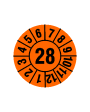 Prüfplakette 2028, selbstklebende Folie, orange/schwarz, Jahreszahl "28", ø 15 mm, Best.-Nr. 4320-28
