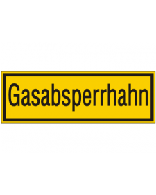 Schilder rund um´s Haus: Gasabsperrhahn, gelb/schwarz, 300 x 100 mm, Best.‑Nr. 3160
