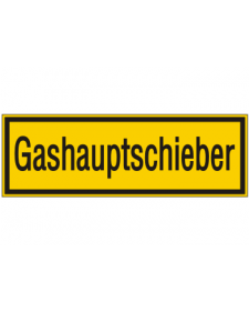Schilder rund um´s Haus: Gashauptschieber, gelb/schwarz, 300 x 100 mm, Best.‑Nr. 3161