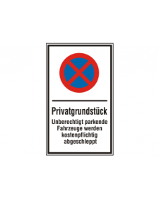 Verkehrszusatzschild: Privatgrundstück, weiß/schwarz + farbiges Zeichen, Präge, Best.‑Nr. 4116