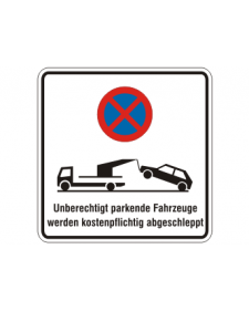 Verkehrszusatzschild: Abschleppschild, weiß/schwarz + Zeichen, Alu. 2 mm, 250 x 250 mm, Best. Nr. 4107