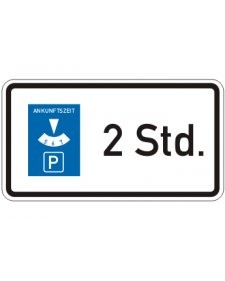 Verkehrszusatzschild: Parkscheibenschild, Bild‑Nr. 1040‑32, weiß/schwarz + blau, Alu, 2 mm, 420 x 230 mm, Best.‑Nr. 4070