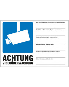Schilder rund um´s Haus: Videoüberwachung, DSGVO-konform, 200 x 300 mm, Best.-Nr. 3034